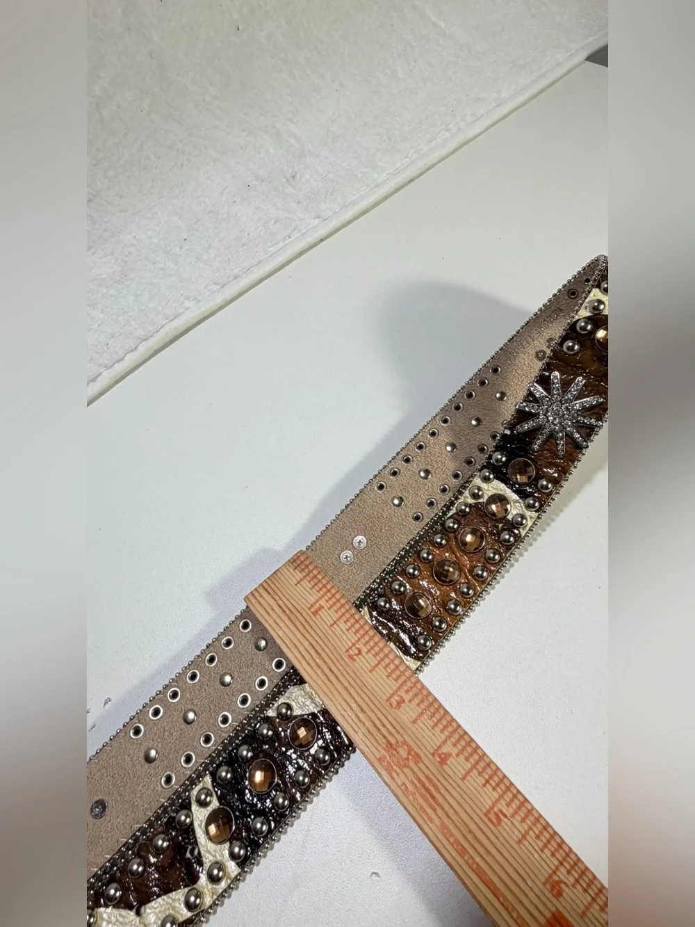 West Star Texas Large Leather Rhinestone Western Belt Brown Cream Bling